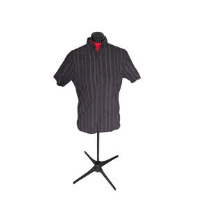 Geometrix New York slim fit button down black/red/white shirt, size large